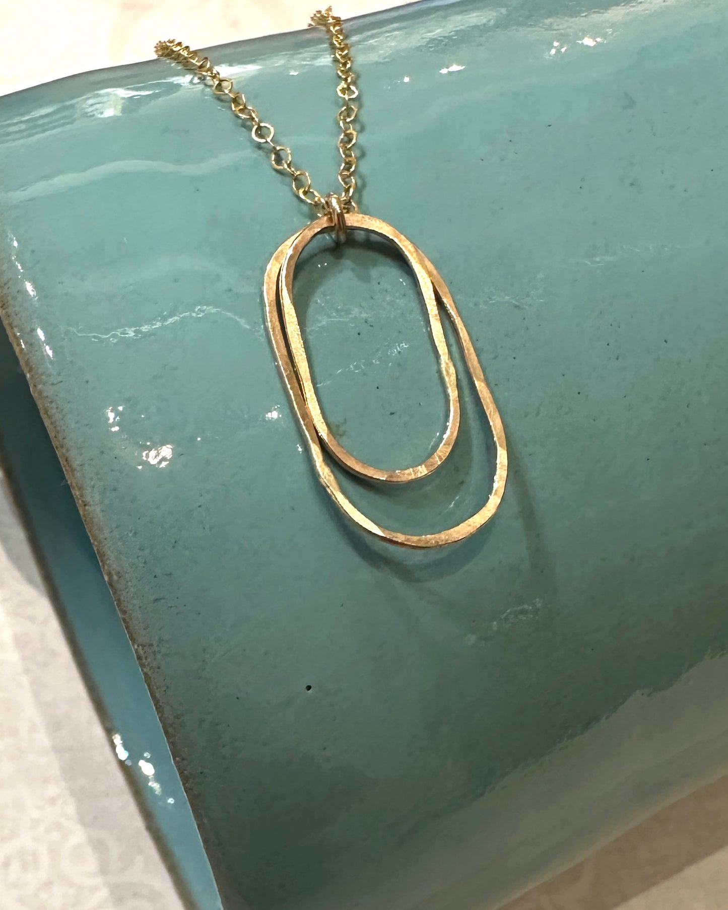 Derby Gold Double Oval Necklace, Vertical