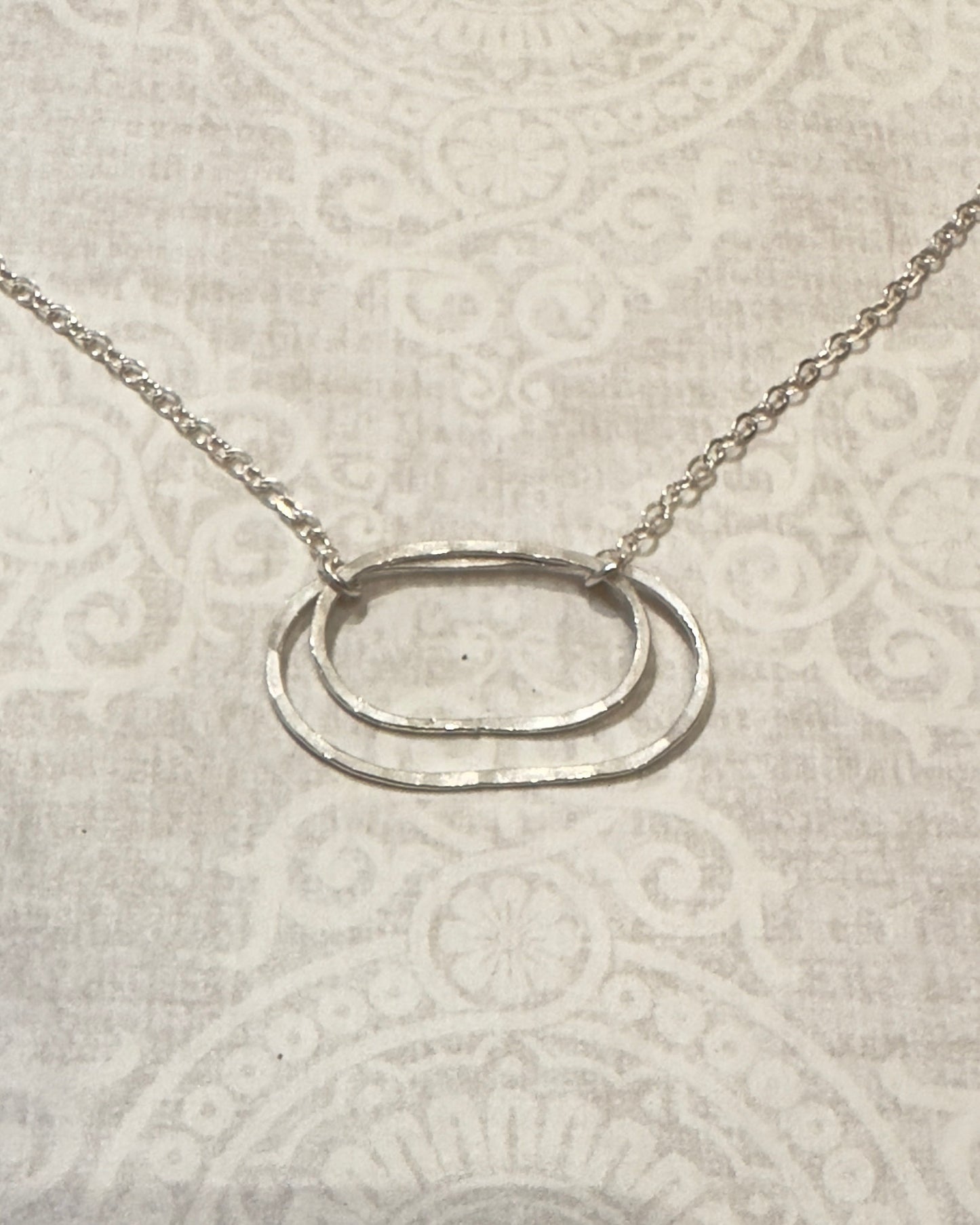 Derby Silver Double Oval Necklace, Horizontal