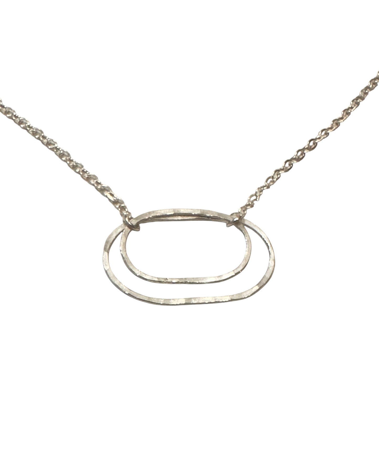Derby Silver Double Oval Necklace, Horizontal