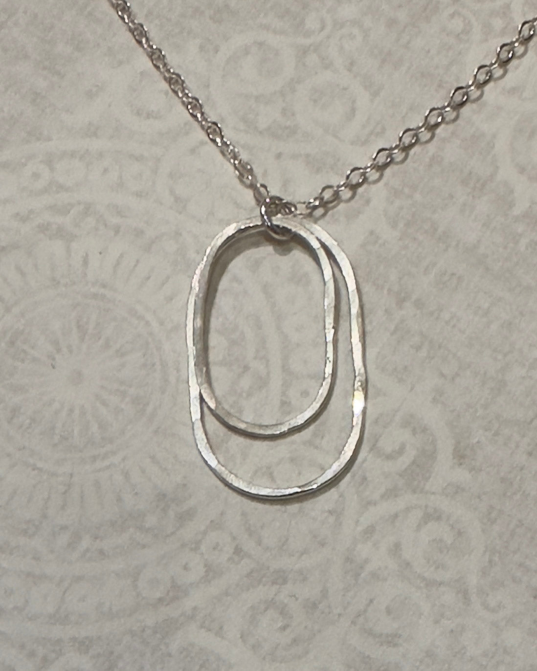 Derby Silver Double Oval Necklace, Vertical