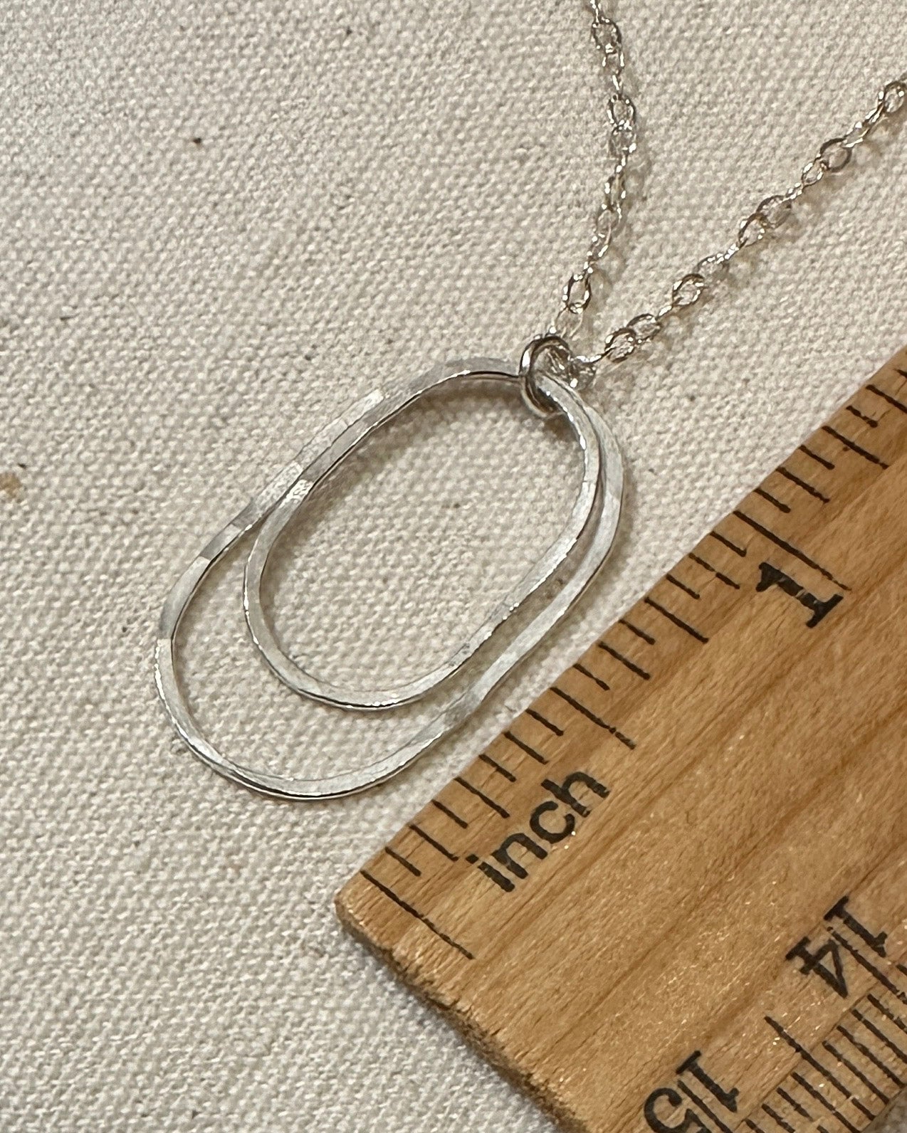 Derby Silver Double Oval Necklace, Vertical