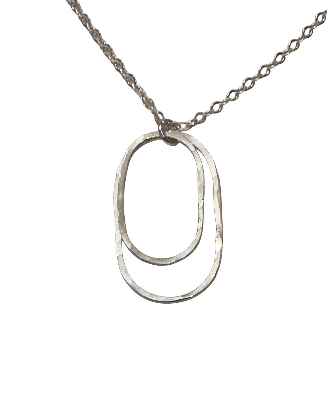 Derby Silver Double Oval Necklace, Vertical