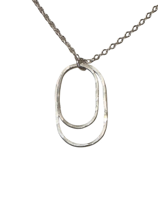 Derby Silver Double Oval Necklace, Vertical