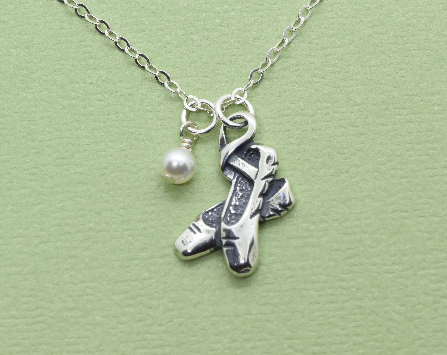 Ballet Slippers Charm Necklace in Sterling Silver