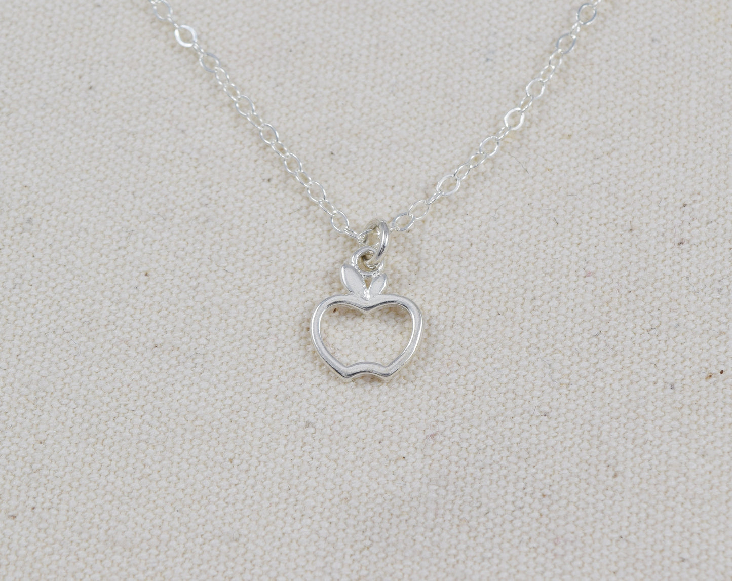 Apple Charm Necklace in Sterling Silver, Add Initial or Birthstone