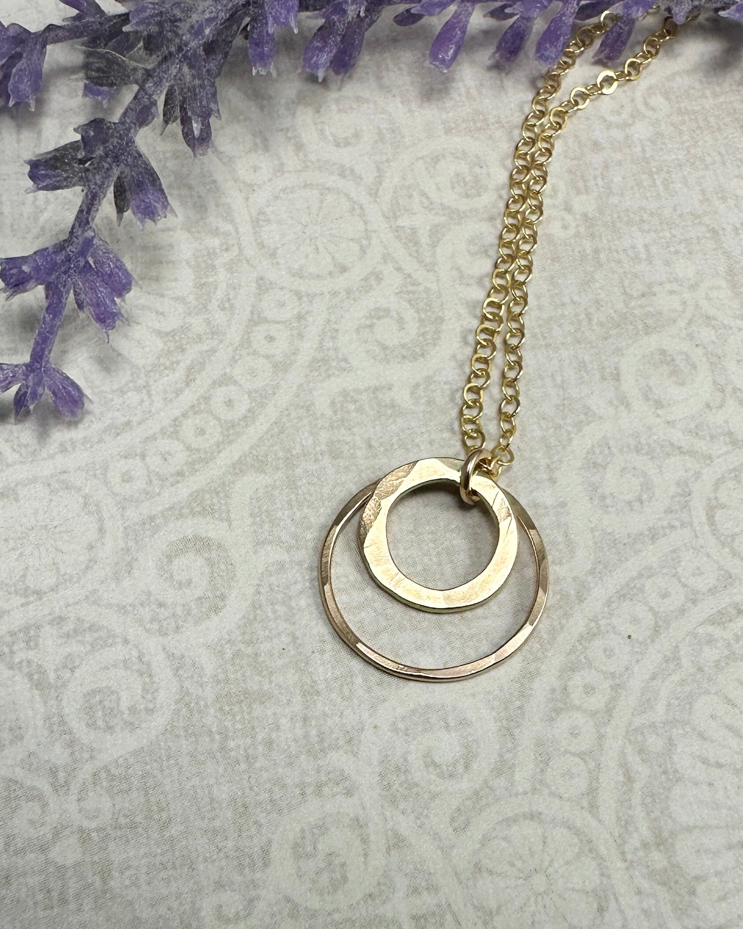 Joy Double Gold Hammered Circle Necklace
