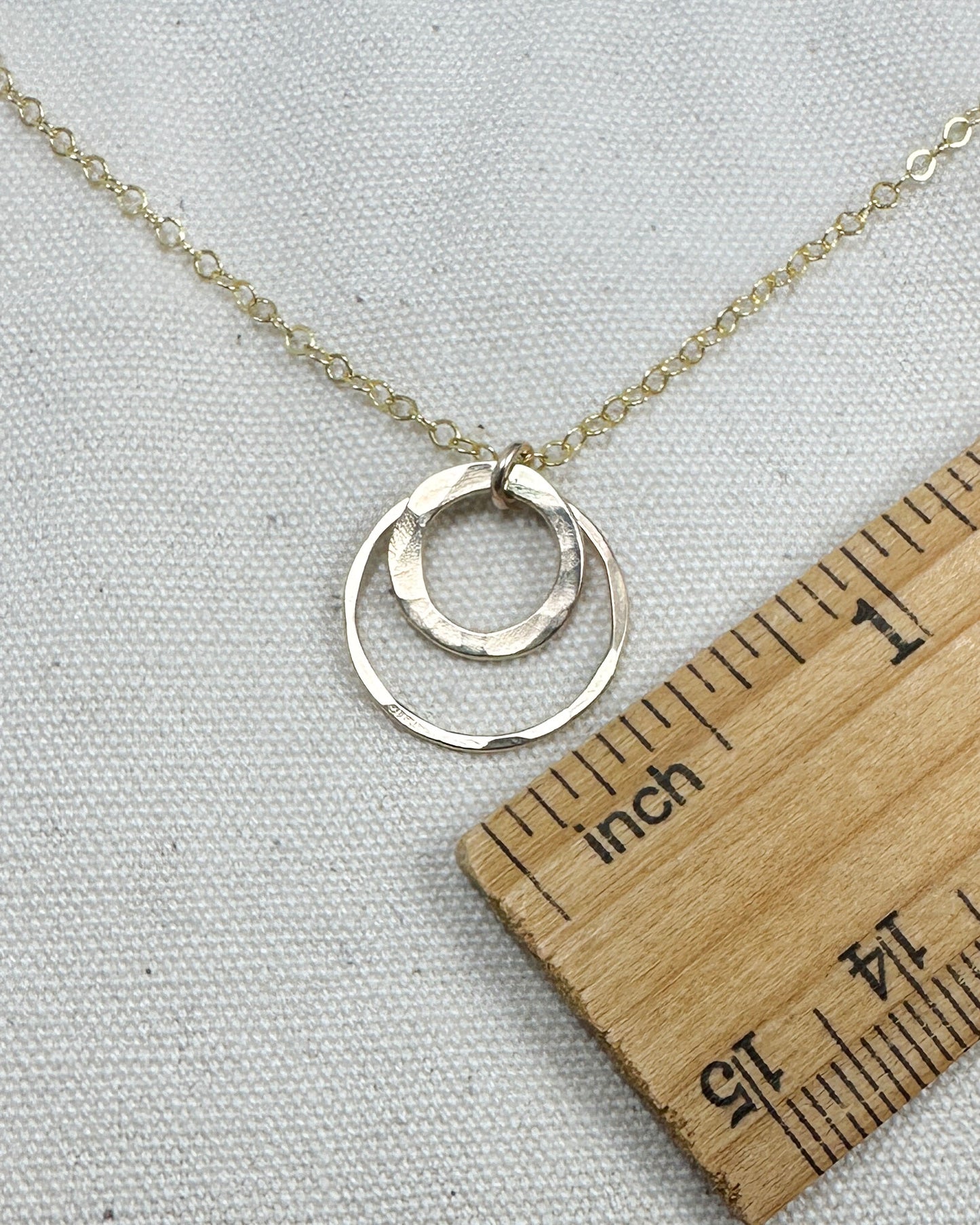 Joy Double Gold Hammered Circle Necklace