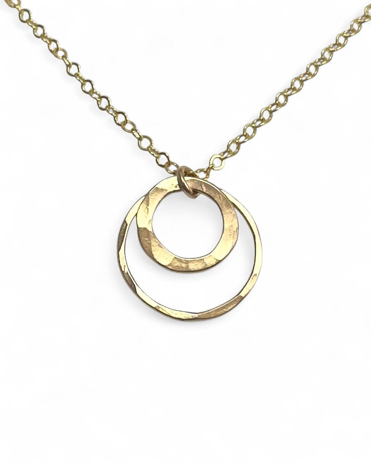 Joy Double Gold Hammered Circle Necklace