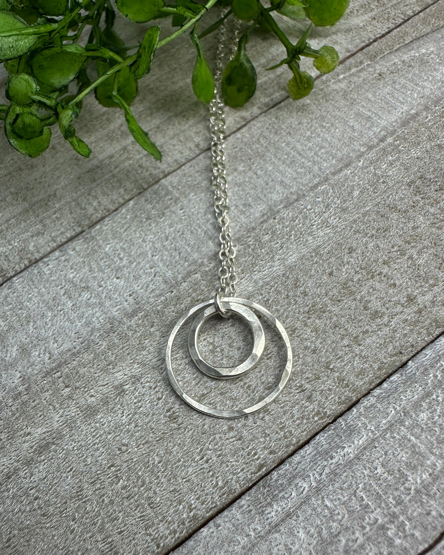 Joy Double Circles Silver Hammered Necklace