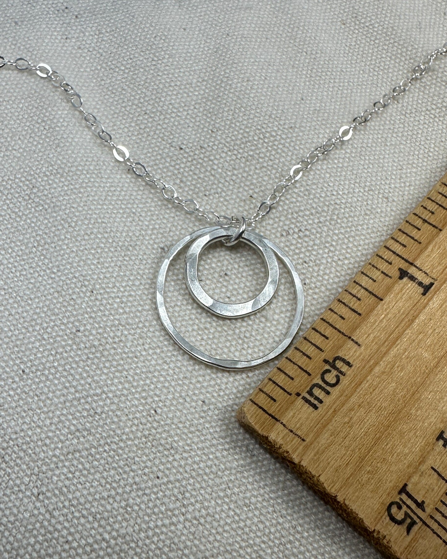 Joy Double Circles Silver Hammered Necklace
