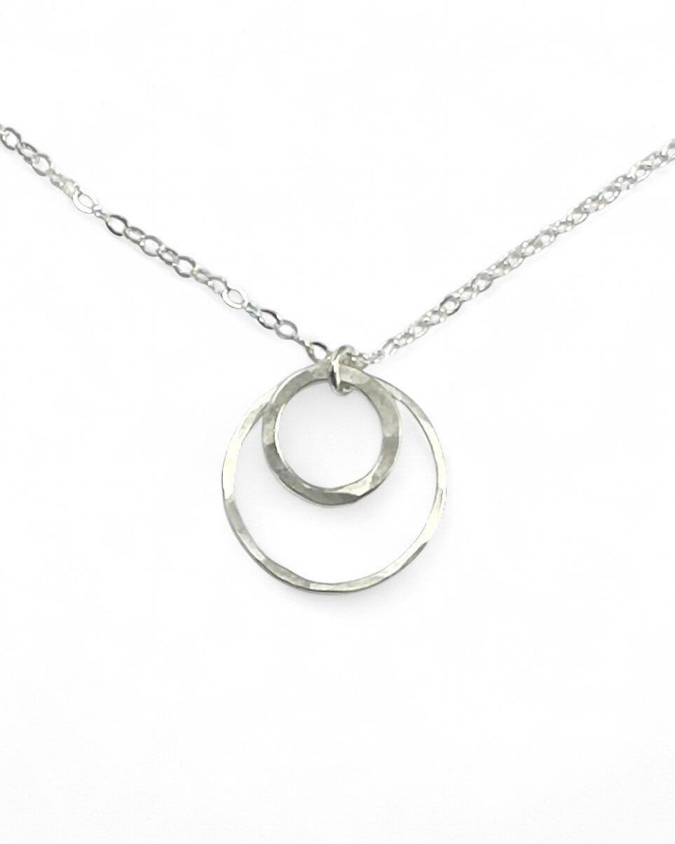 Joy Double Circles Silver Hammered Necklace