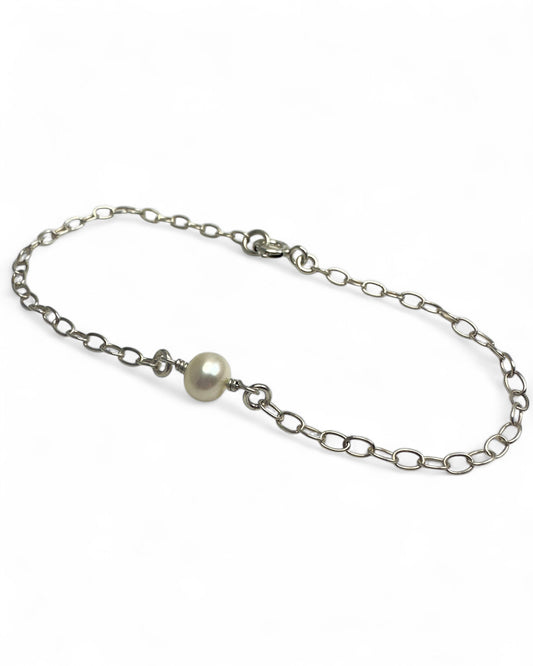 Solitaire Pearl Sterling Silver Bracelet or Anklet