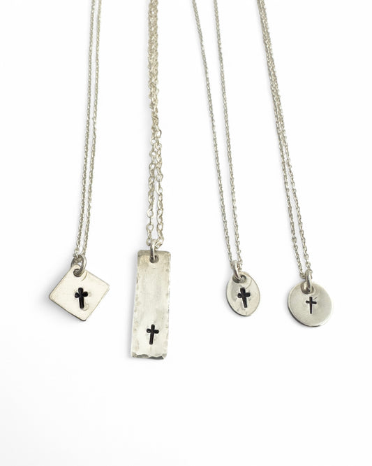 Tiny Cross Silver Charm Necklace