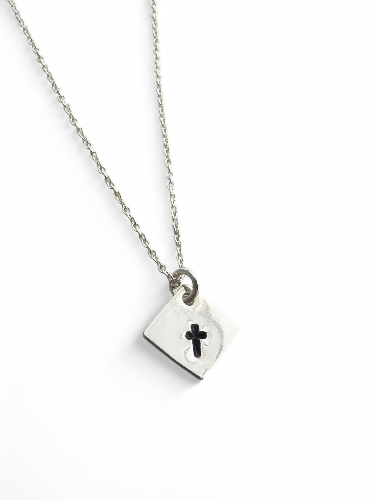 Tiny Cross Silver Charm Necklace