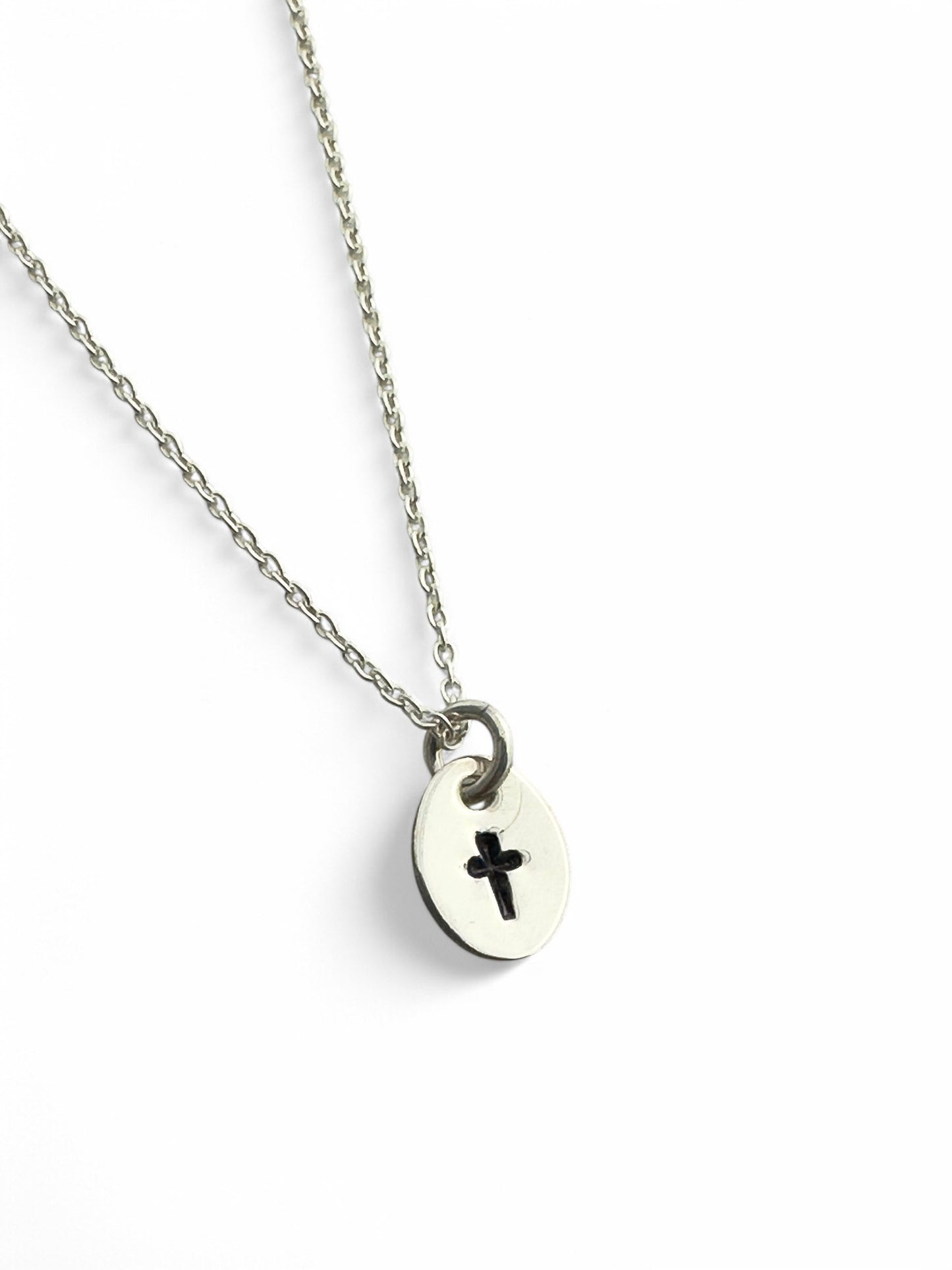 Tiny Cross Silver Charm Necklace