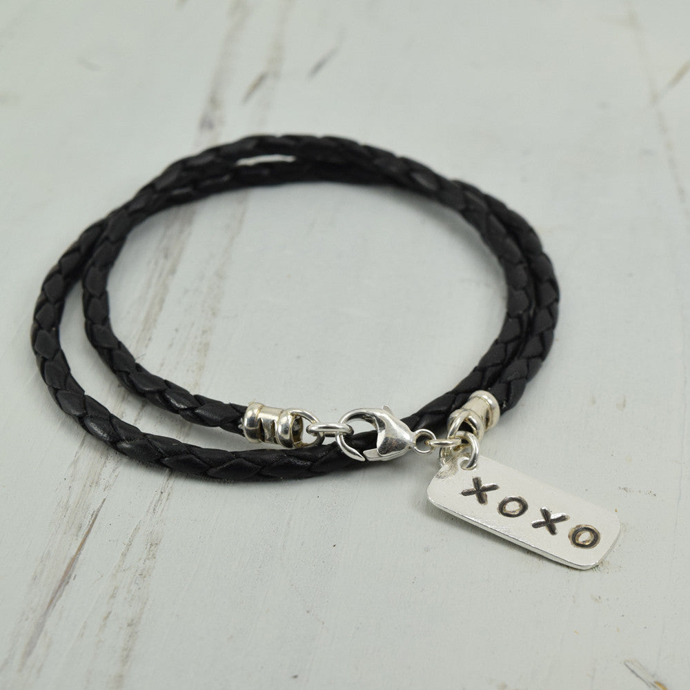 XOXO Silver Charm Leather Wrap Bracelet