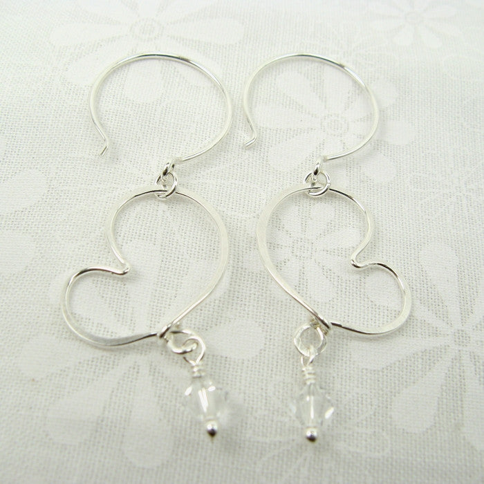 Cherish Silver Heart Earrings with Crystals