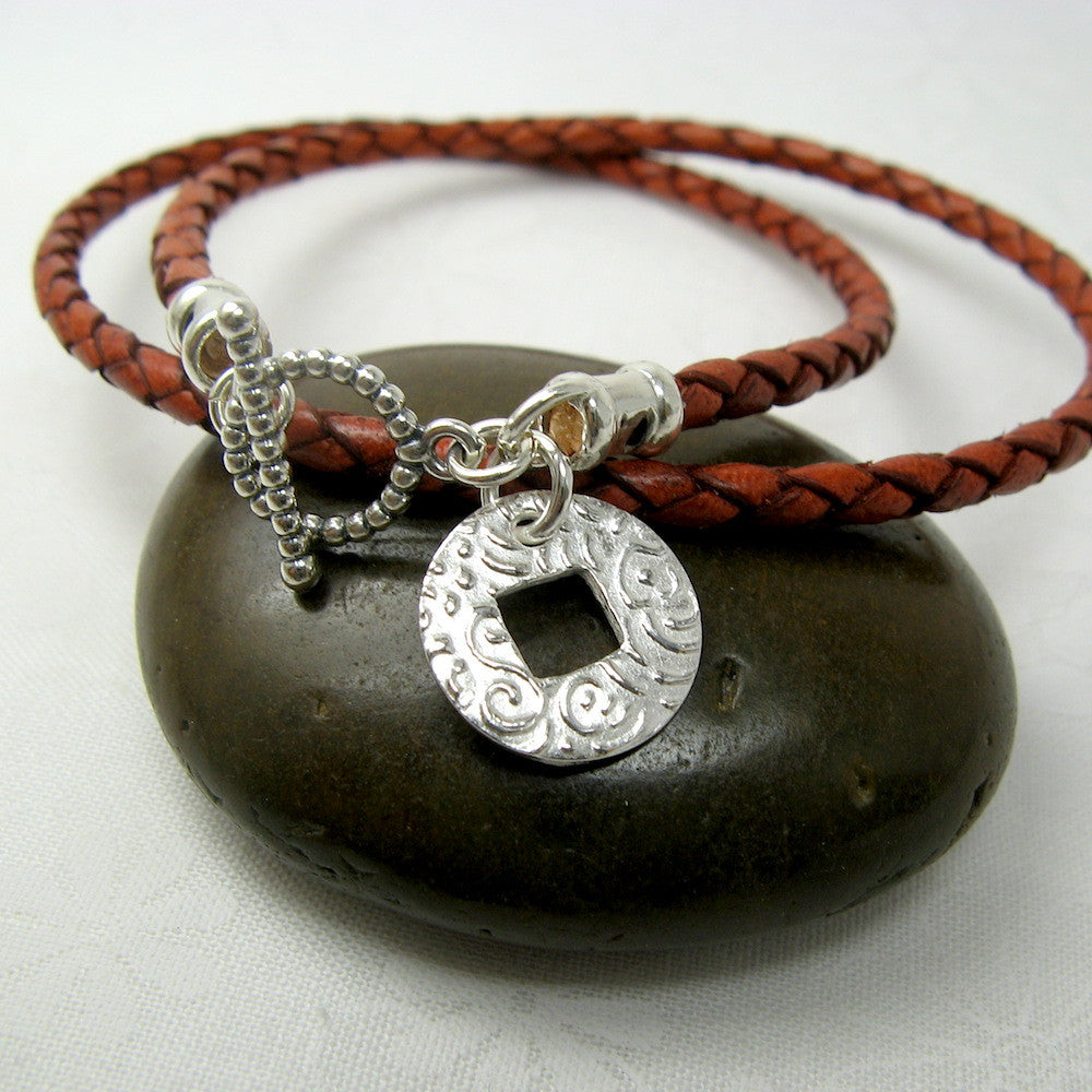 Coin Charm Leather Wrap Bracelet