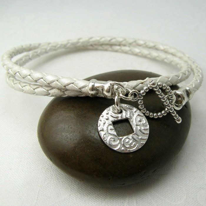 Coin Charm Leather Wrap Bracelet