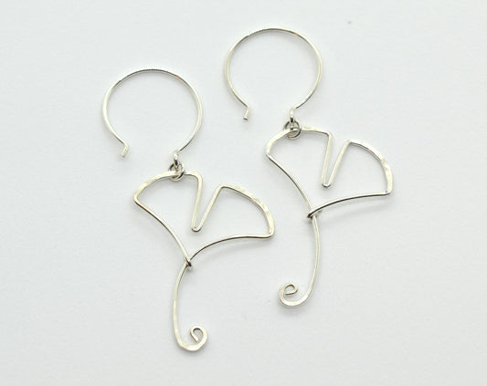 Ginkgo Leaf Silver Earrings