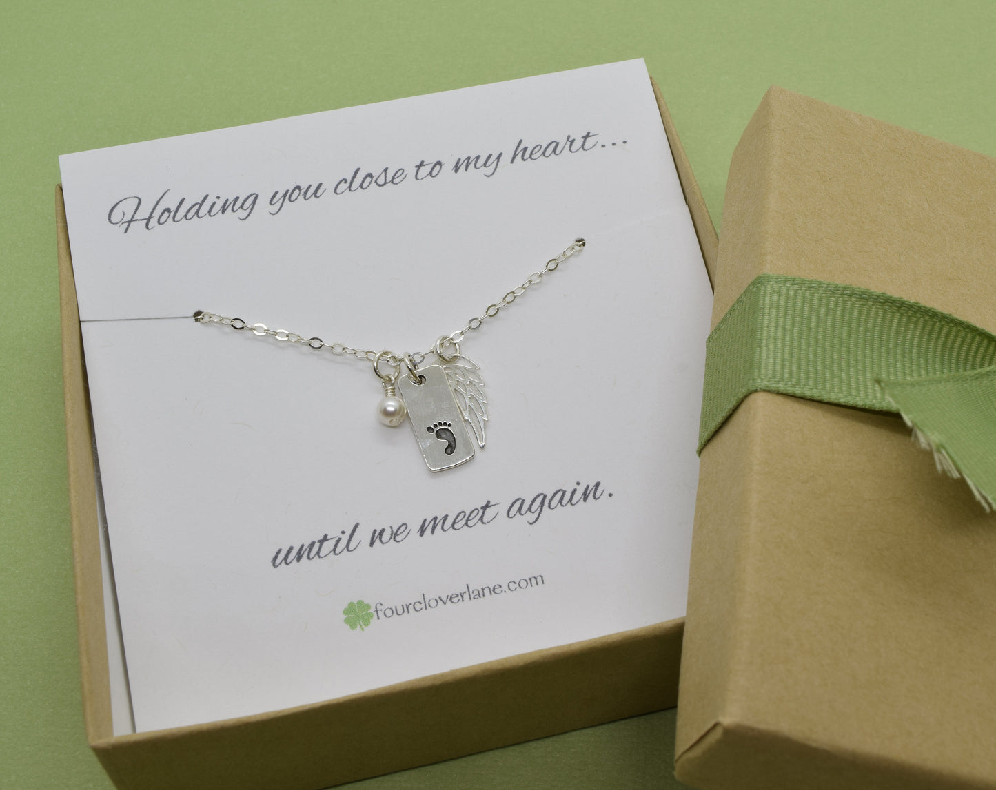 Sterling Silver Baby Foot Charm Necklace with Angel Wing