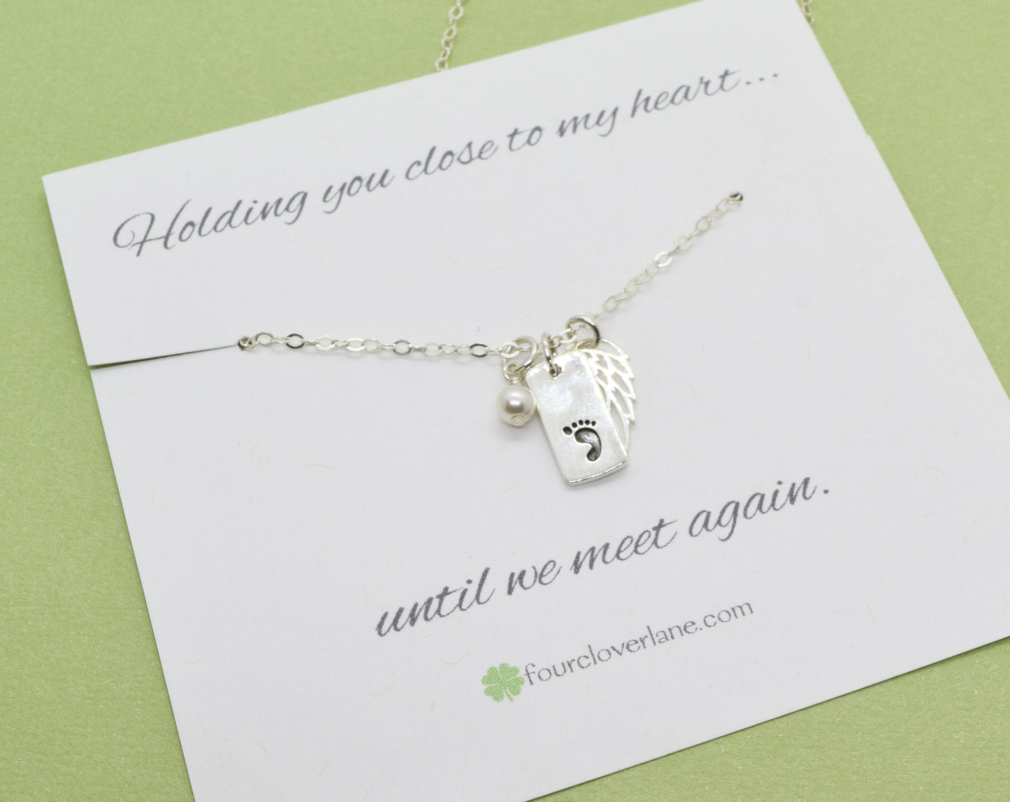 Sterling Silver Baby Foot Charm Necklace with Angel Wing