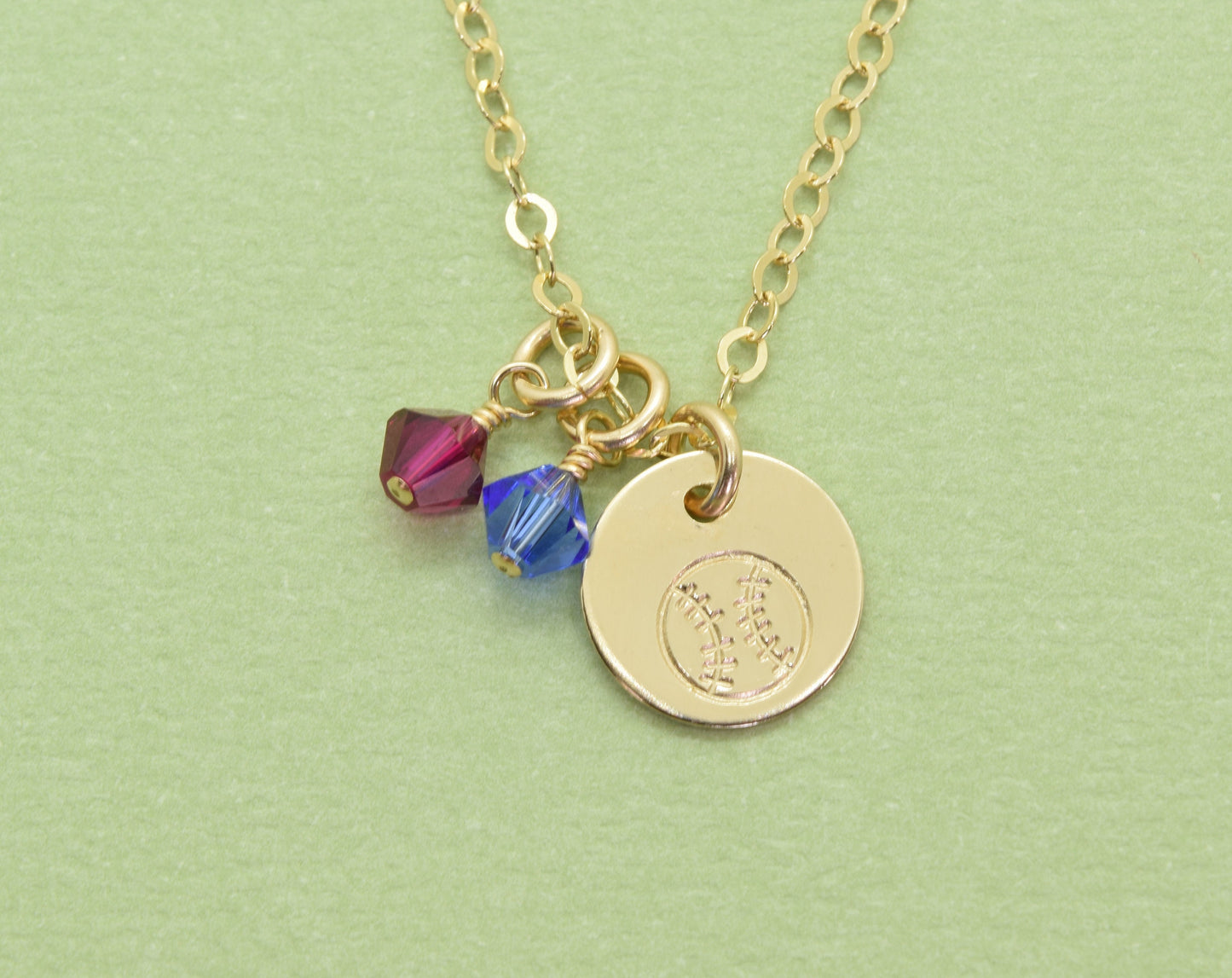 Gold Filled Softball Charm Necklace, Baseball Pendant, Sports Team Gift, Sports Mom Gift, Add Birthstone or Team Colors
