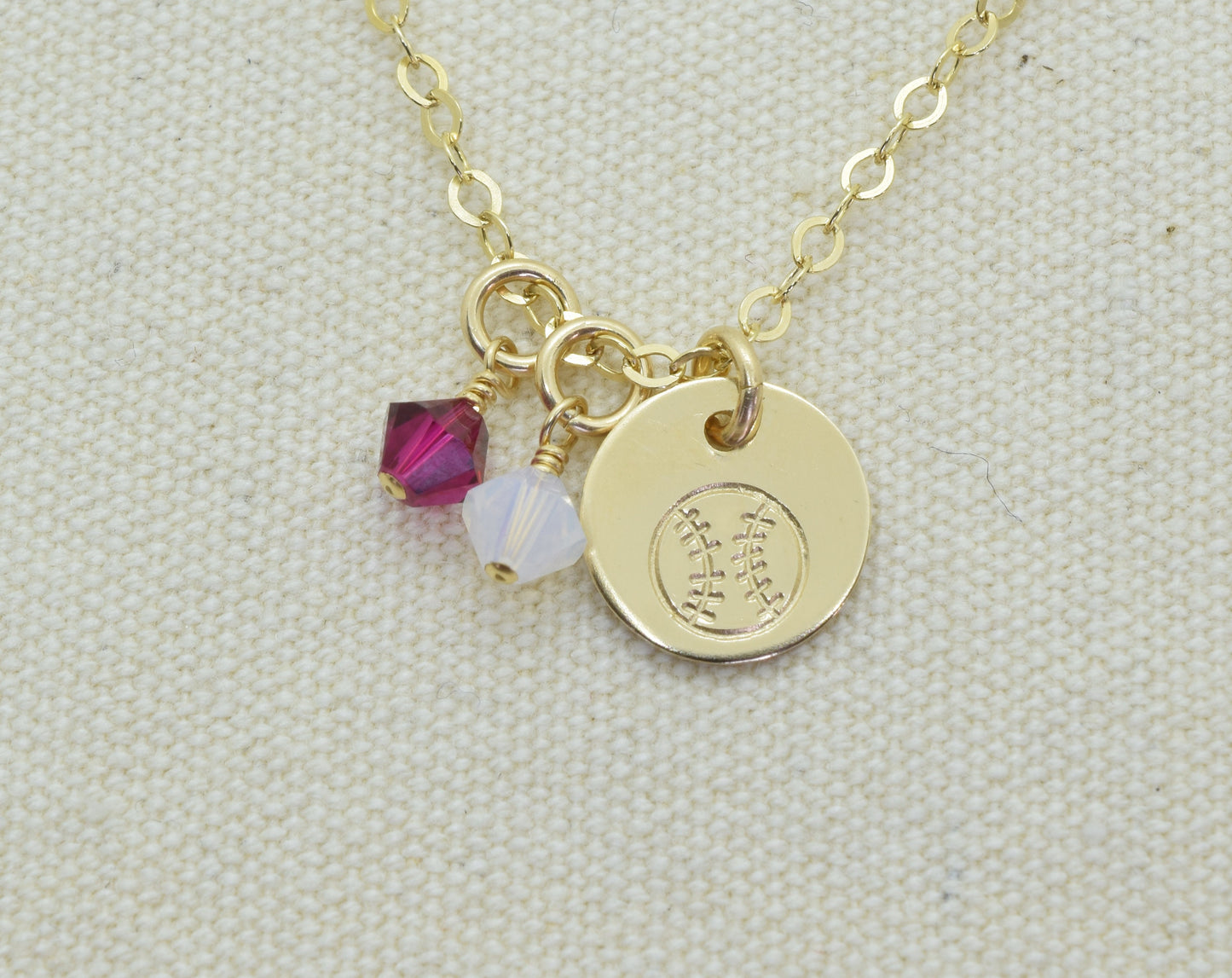 Gold Filled Softball Charm Necklace, Baseball Pendant, Sports Team Gift, Sports Mom Gift, Add Birthstone or Team Colors
