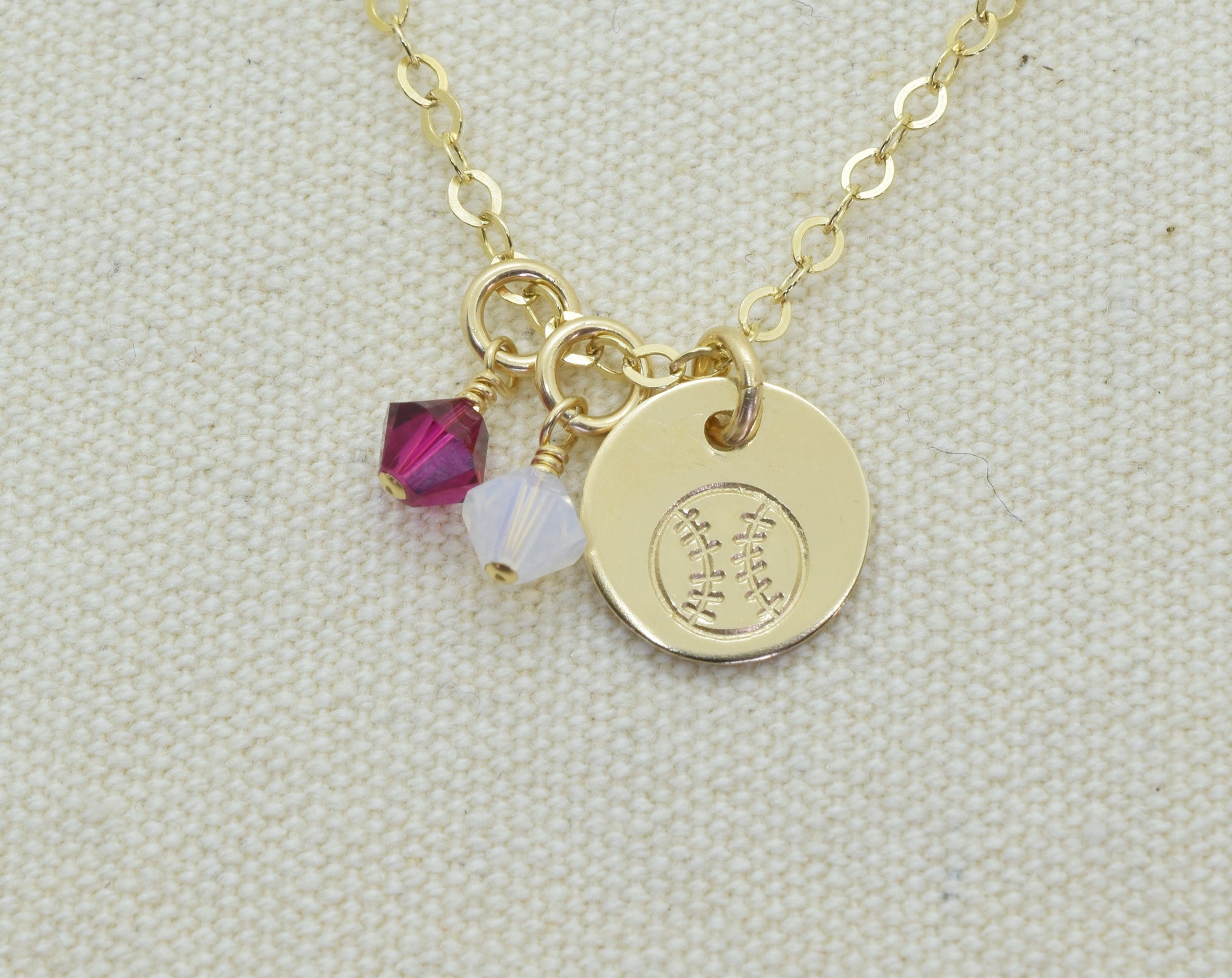 Gold Filled Softball Charm Necklace, Baseball Pendant, Sports Team Gift, Sports Mom Gift, Add Birthstone or Team Colors