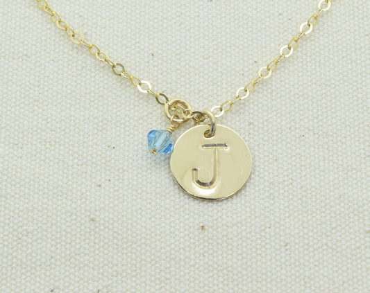 Gold Large Initial Necklace with or without Birthstone Crystal