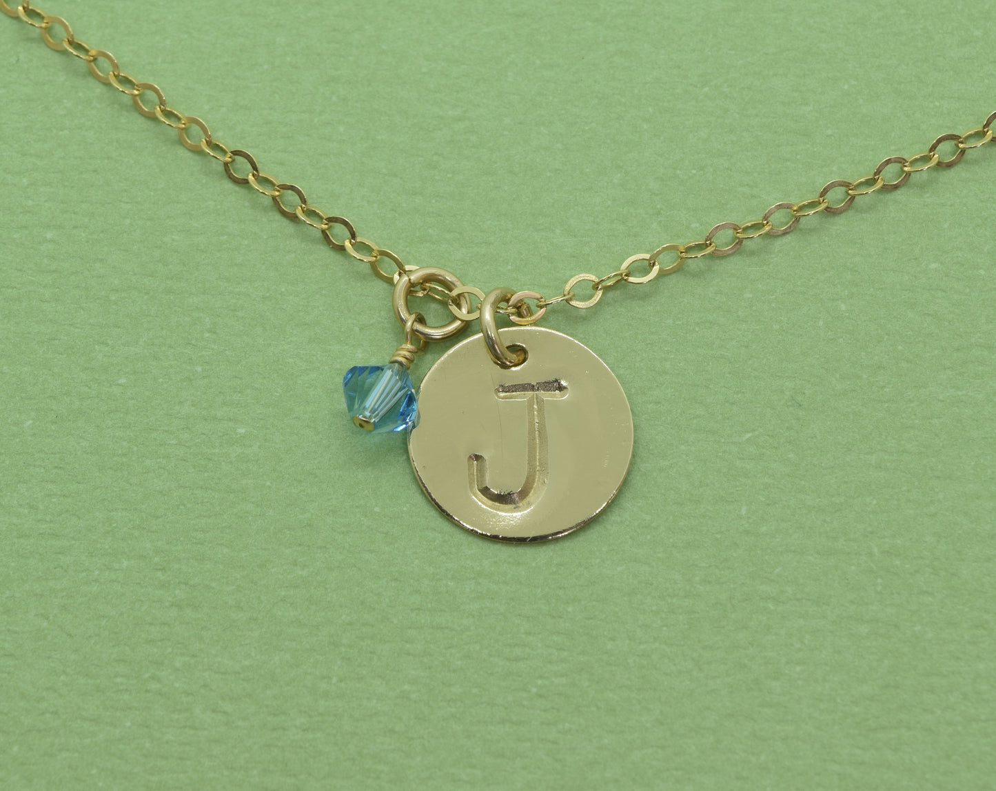 Gold Large Initial Necklace with or without Birthstone Crystal