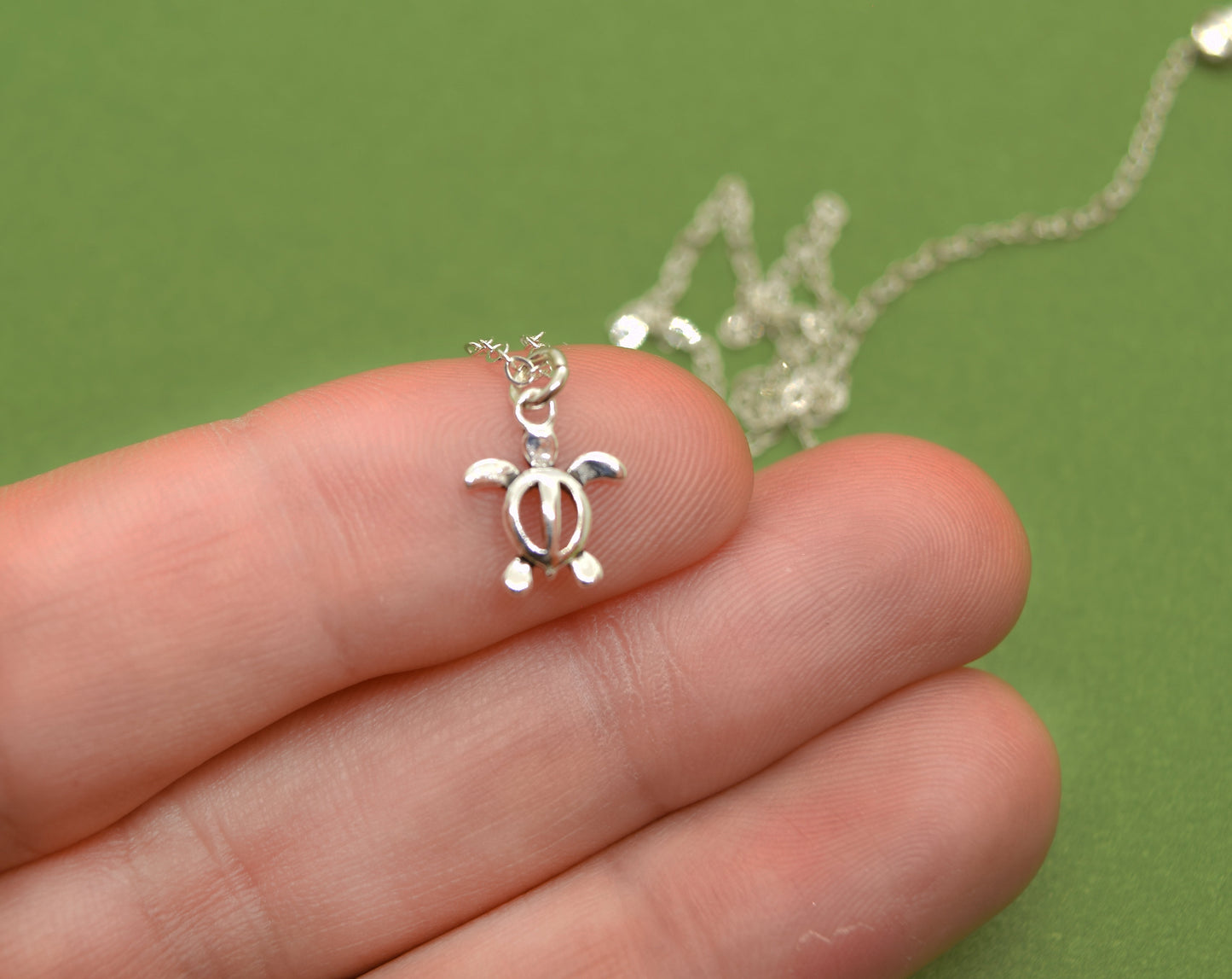 Sterling Silver Tiny Sea Turtle Charm Necklace