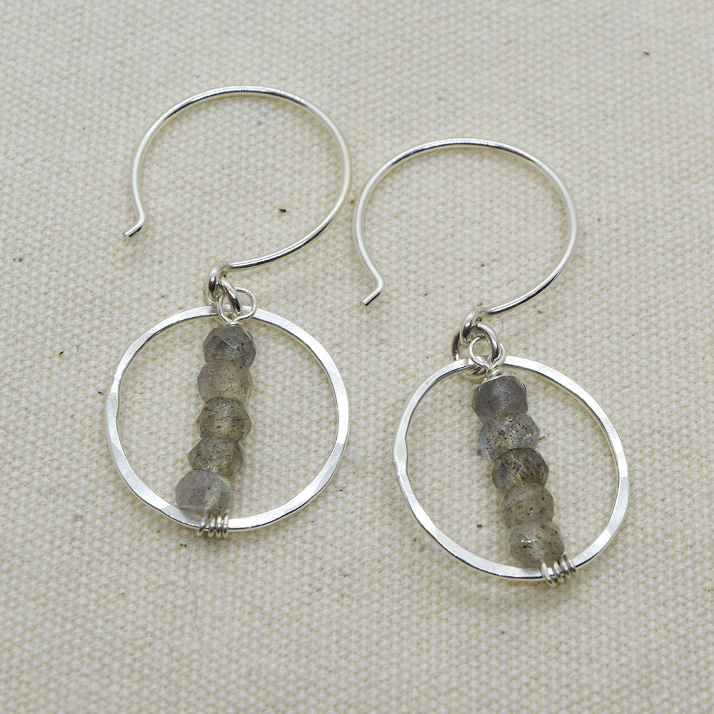 Lyra Silver Gemstone Earrings, Labradorite - Cloverleaf Jewelry