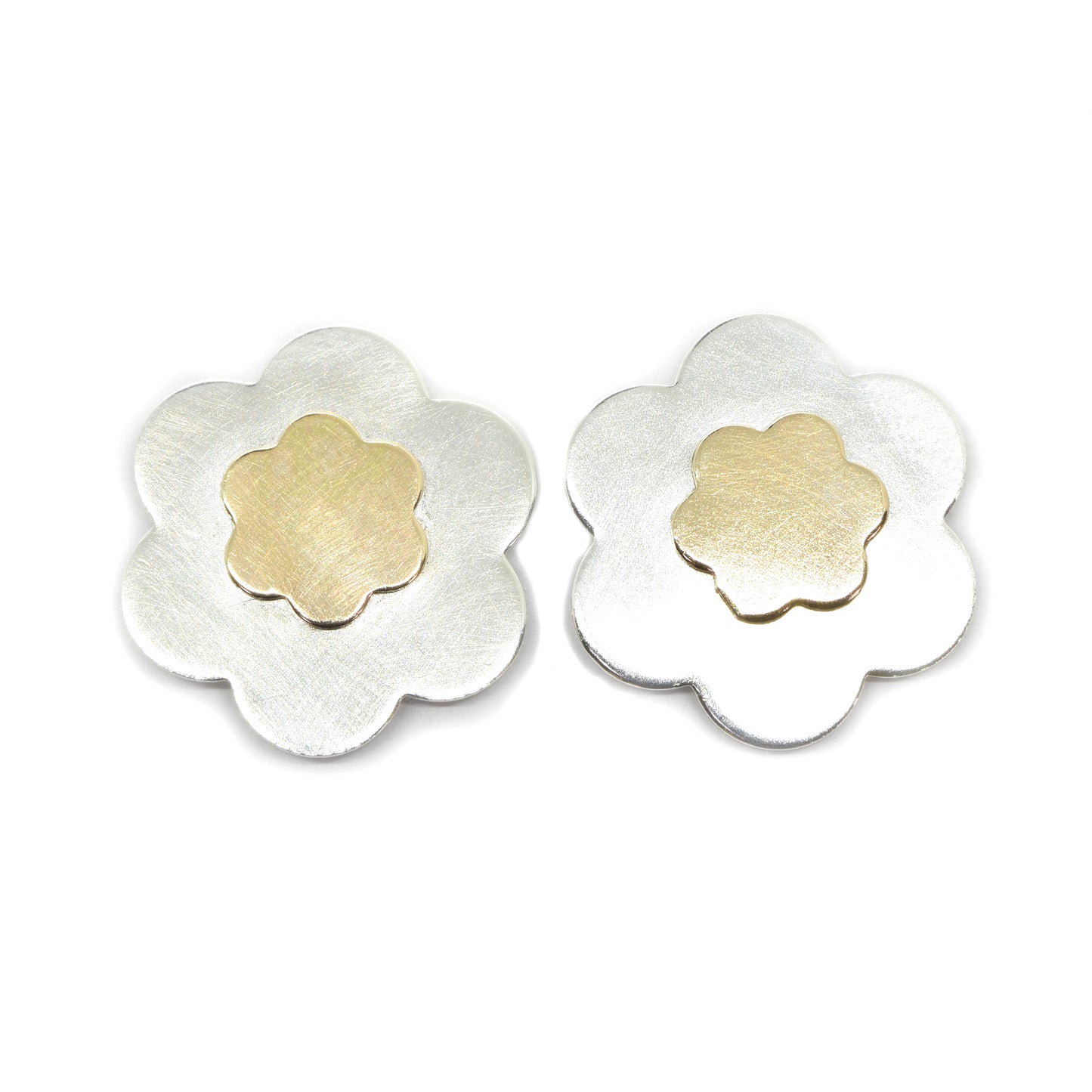 Posy Silver and Gold Flower Earrings. Large