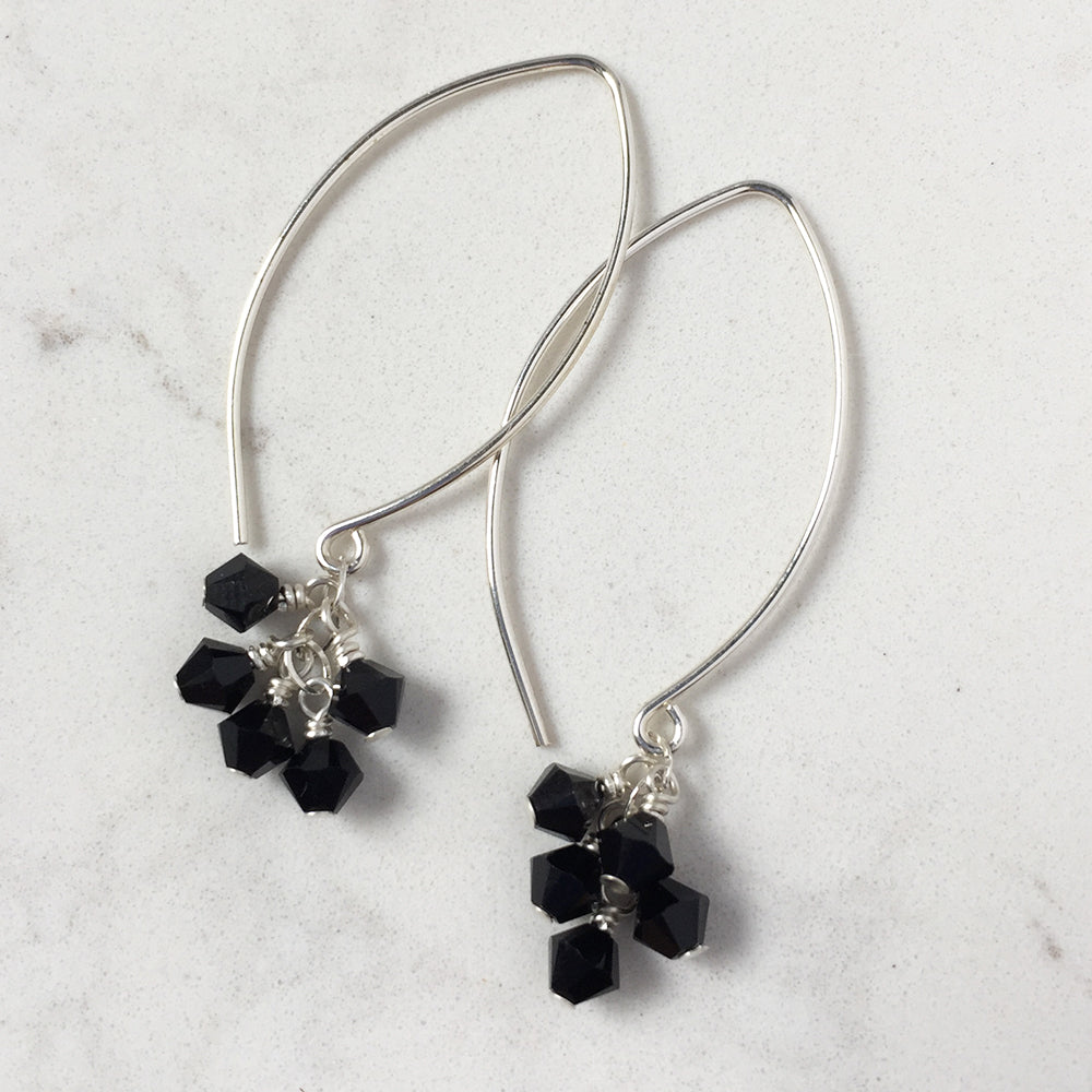 Tassel Silver and Crystal Earrings, Night