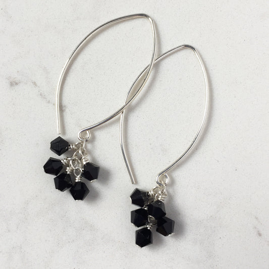 Tassel Silver and Crystal Earrings, Night