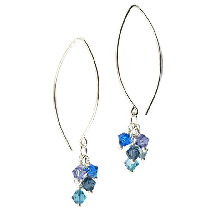 Tassel Silver and Crystal Earrings, Ocean