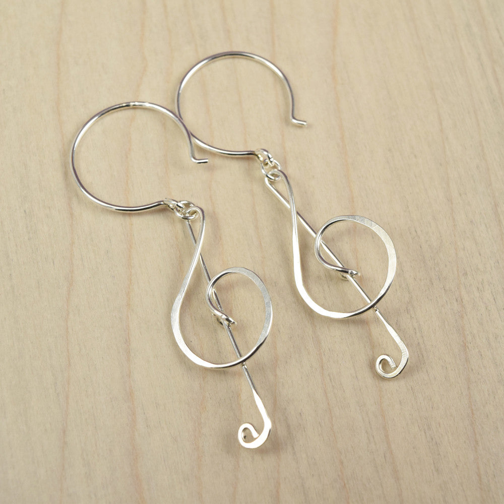 Treble Clef Silver Earrings