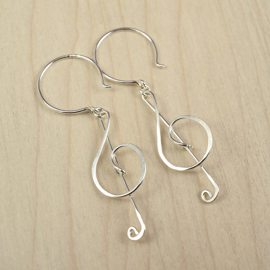 Treble Clef Silver Earrings
