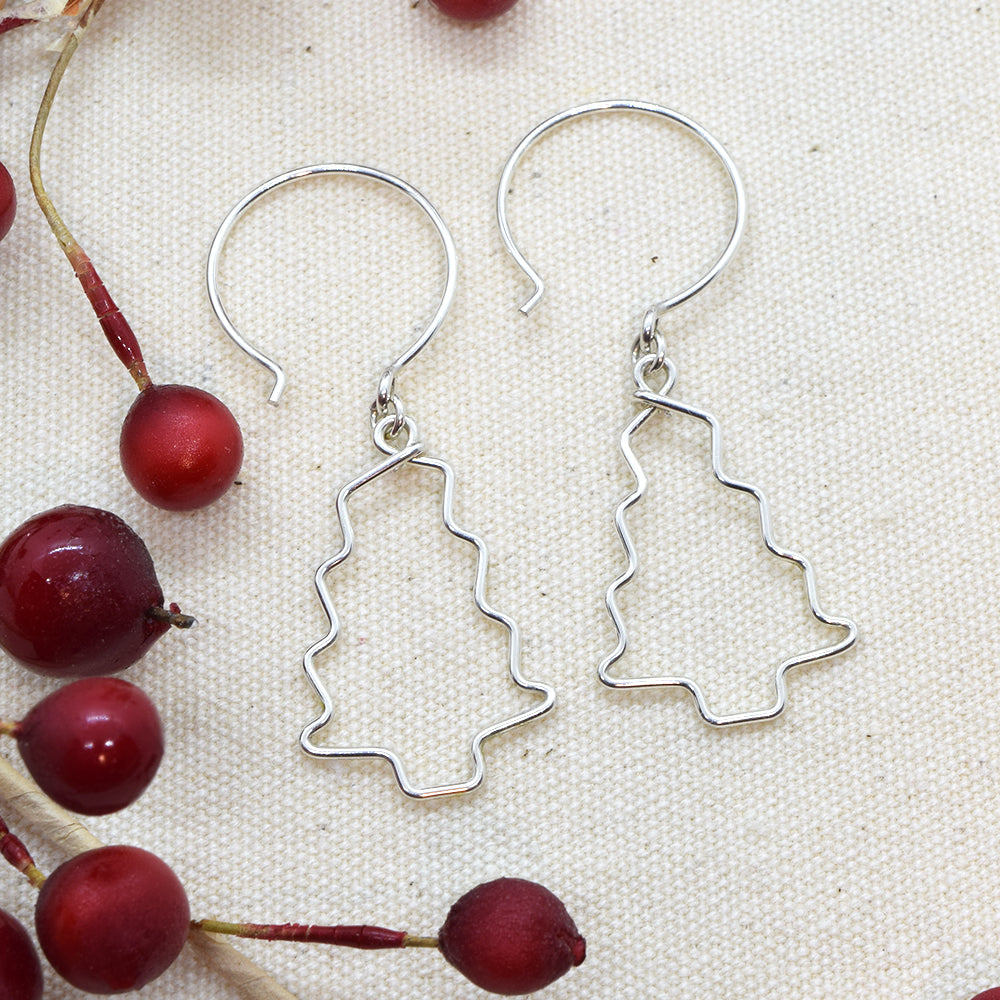 Christmas Tree Silver Earrings, Branches
