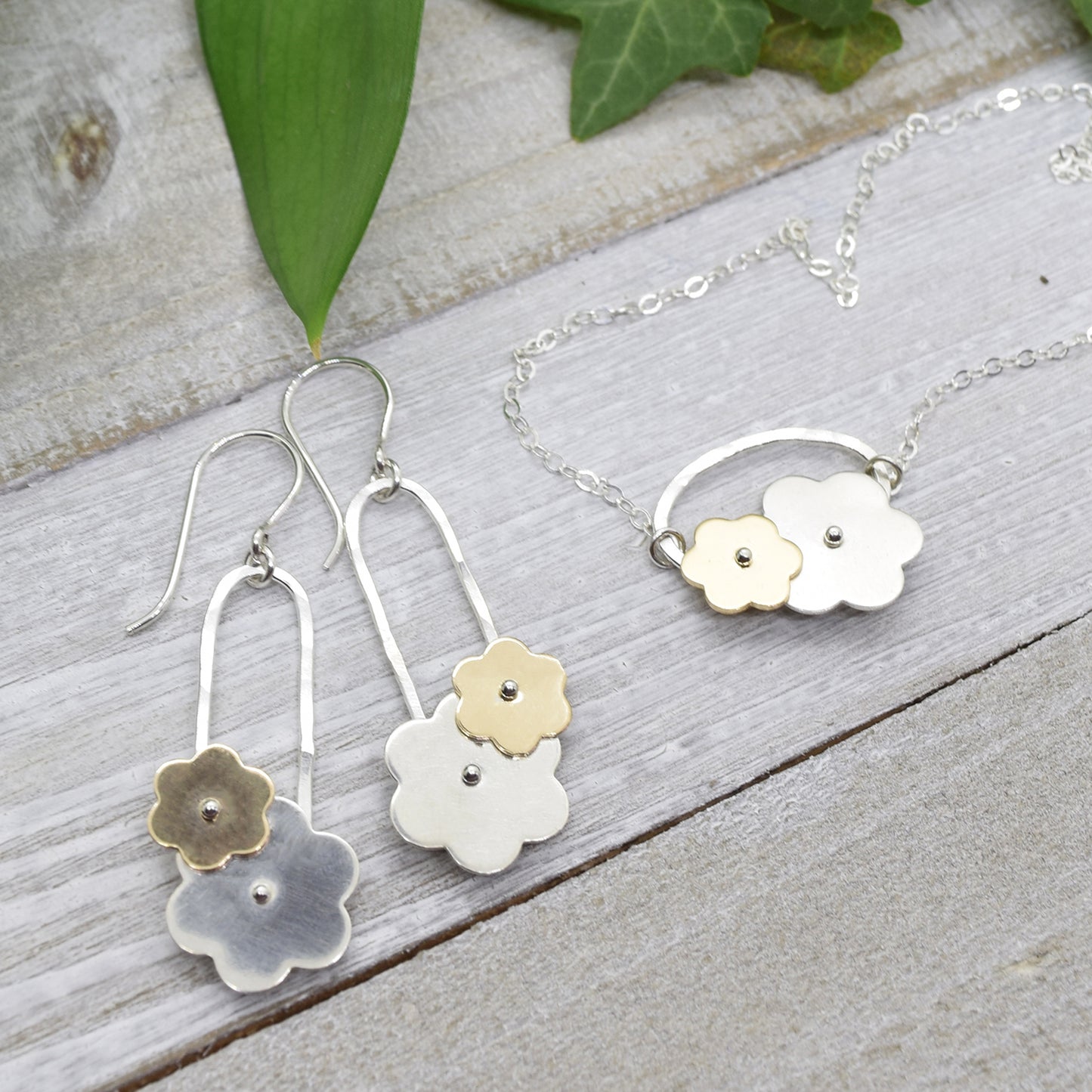Trellis Silver and Gold Flower Necklace