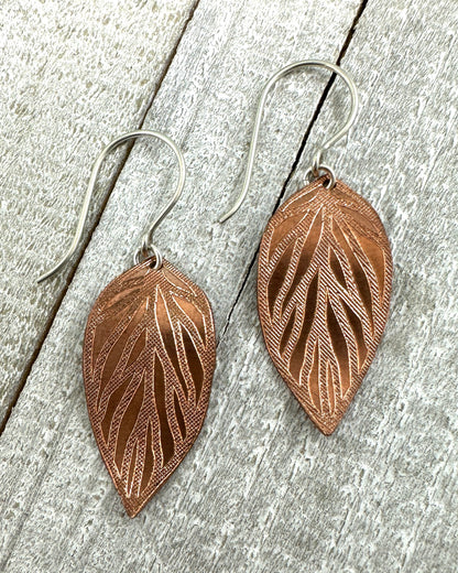 Beech Leaf Copper and Silver Earrings - Cloverleaf Jewelry