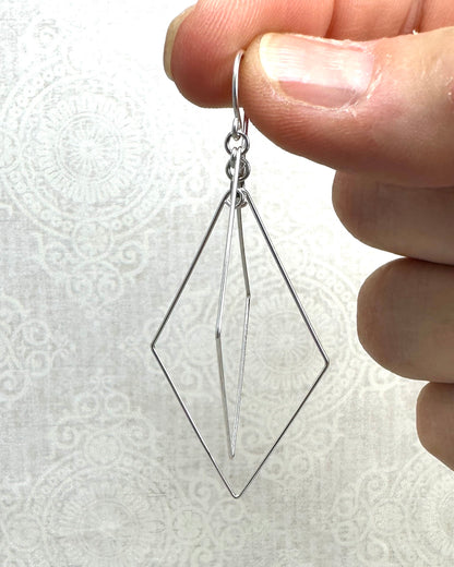 Prism Silver Double Diamond Interlocking Earrings - Cloverleaf Jewelry