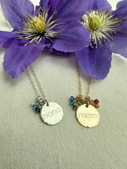 Written Name Pendant Necklace with Birthstones in Gold - Cloverleaf Jewelry