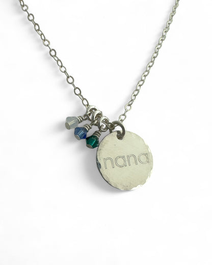 Written Name Pendant Necklace with Birthstones in Sterling Silver - Cloverleaf Jewelry