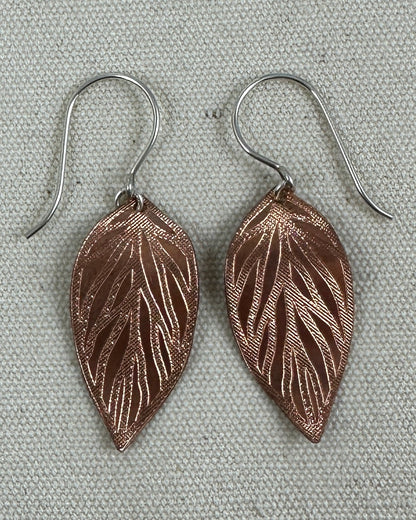 Beech Leaf Copper and Silver Earrings - Cloverleaf Jewelry