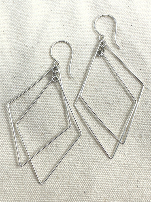Prism Silver Double Diamond Interlocking Earrings