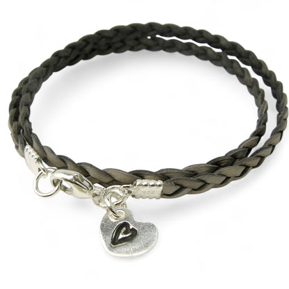 Heart in a Heart Charm Leather Wrap Bracelet - Cloverleaf Jewelry