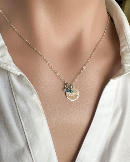 Written Name Pendant Necklace with Birthstones in Sterling Silver - Cloverleaf Jewelry