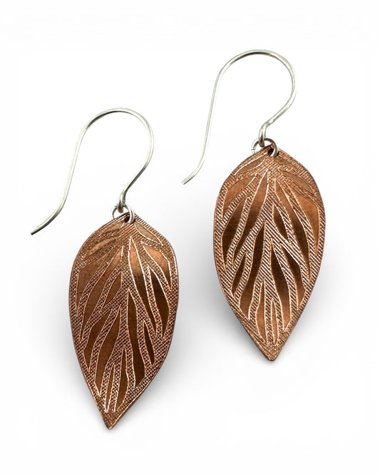 Beech Leaf Copper and Silver Earrings - Cloverleaf Jewelry